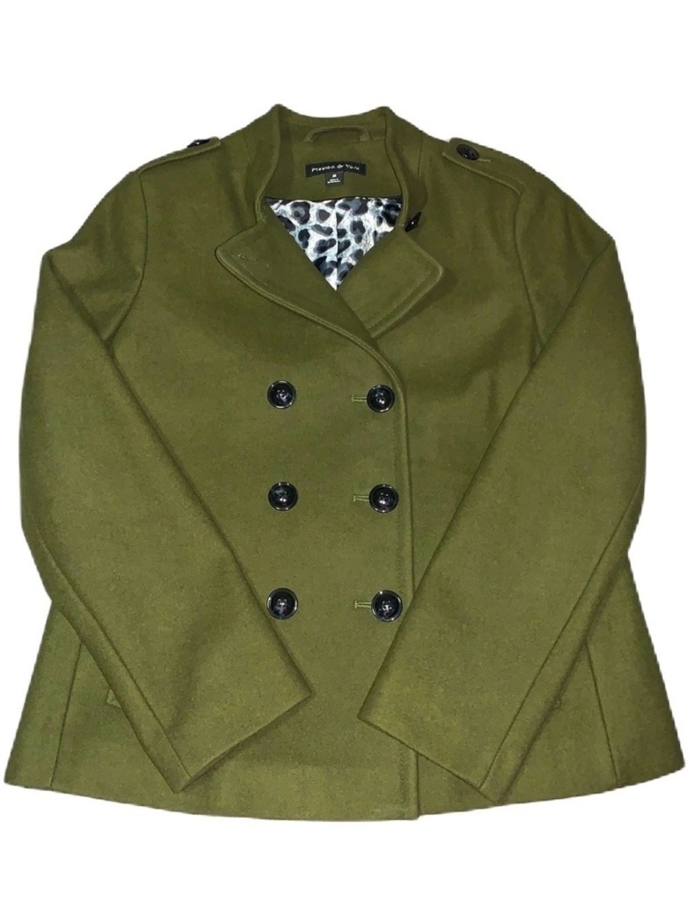 Preston & York Wool Pea Coat Olive Green Size Medium Women Beautiful EUC